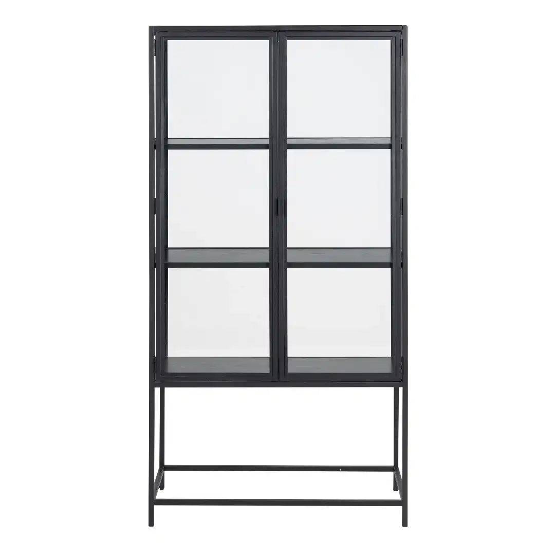 Seaford 2 Glass Door Display Cabinet in Black - Price Crash Furniture