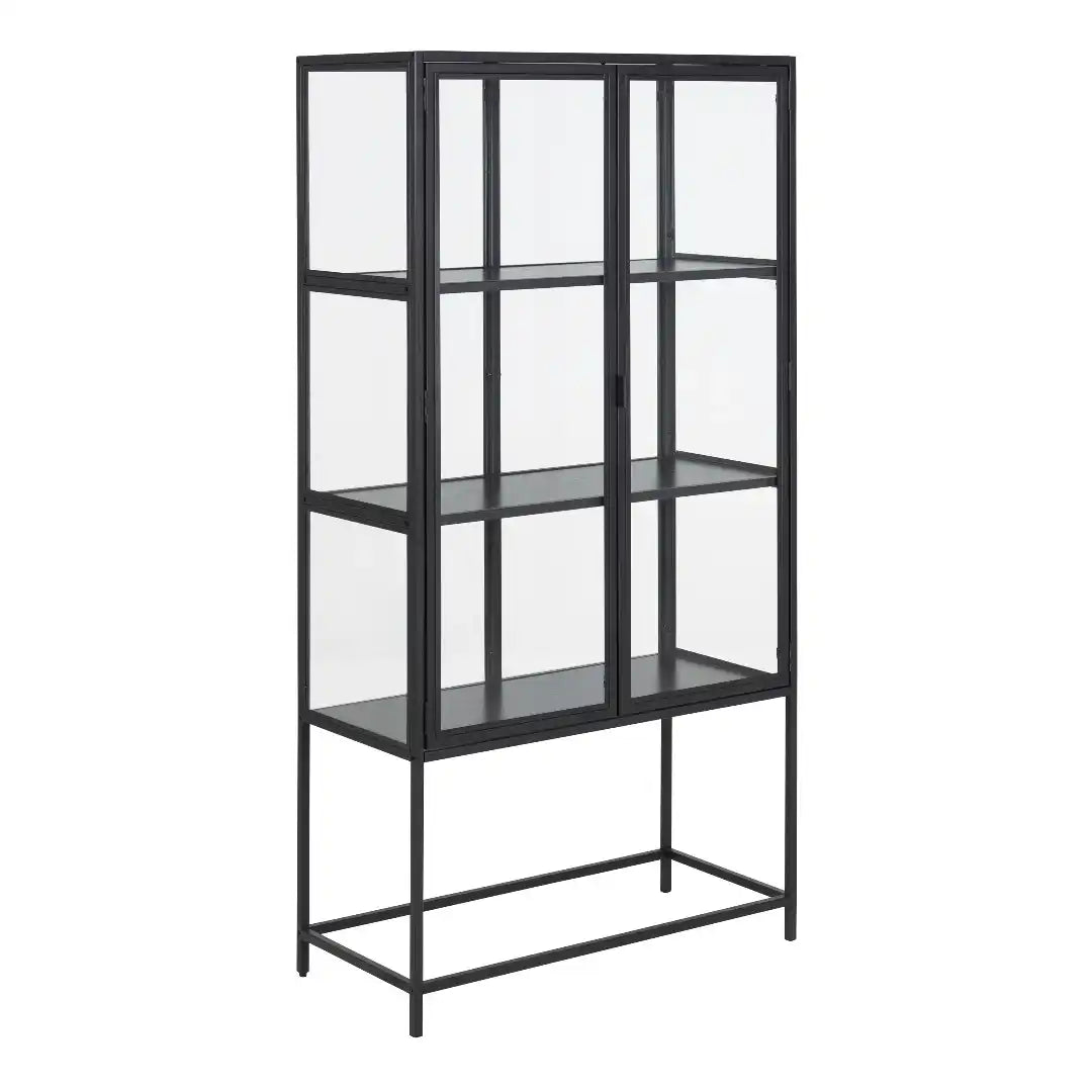 Seaford 2 Glass Door Display Cabinet in Black - Price Crash Furniture