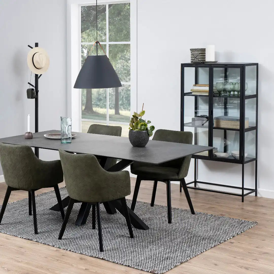 Seaford 2 Glass Door Display Cabinet in Black - Price Crash Furniture