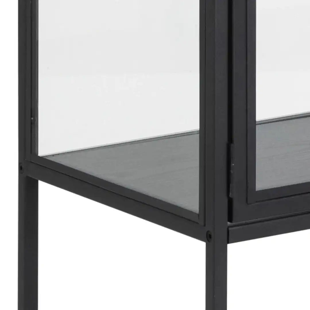 Seaford 2 Glass Door Display Cabinet in Black - Price Crash Furniture