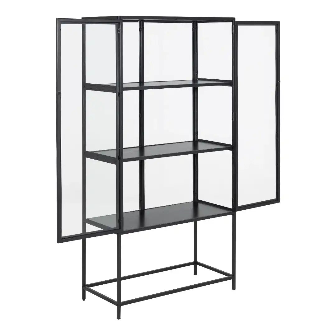 Seaford 2 Glass Door Display Cabinet in Black - Price Crash Furniture