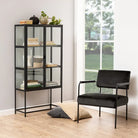 Seaford 2 Glass Door Display Cabinet in Black & Oak - Price Crash Furniture