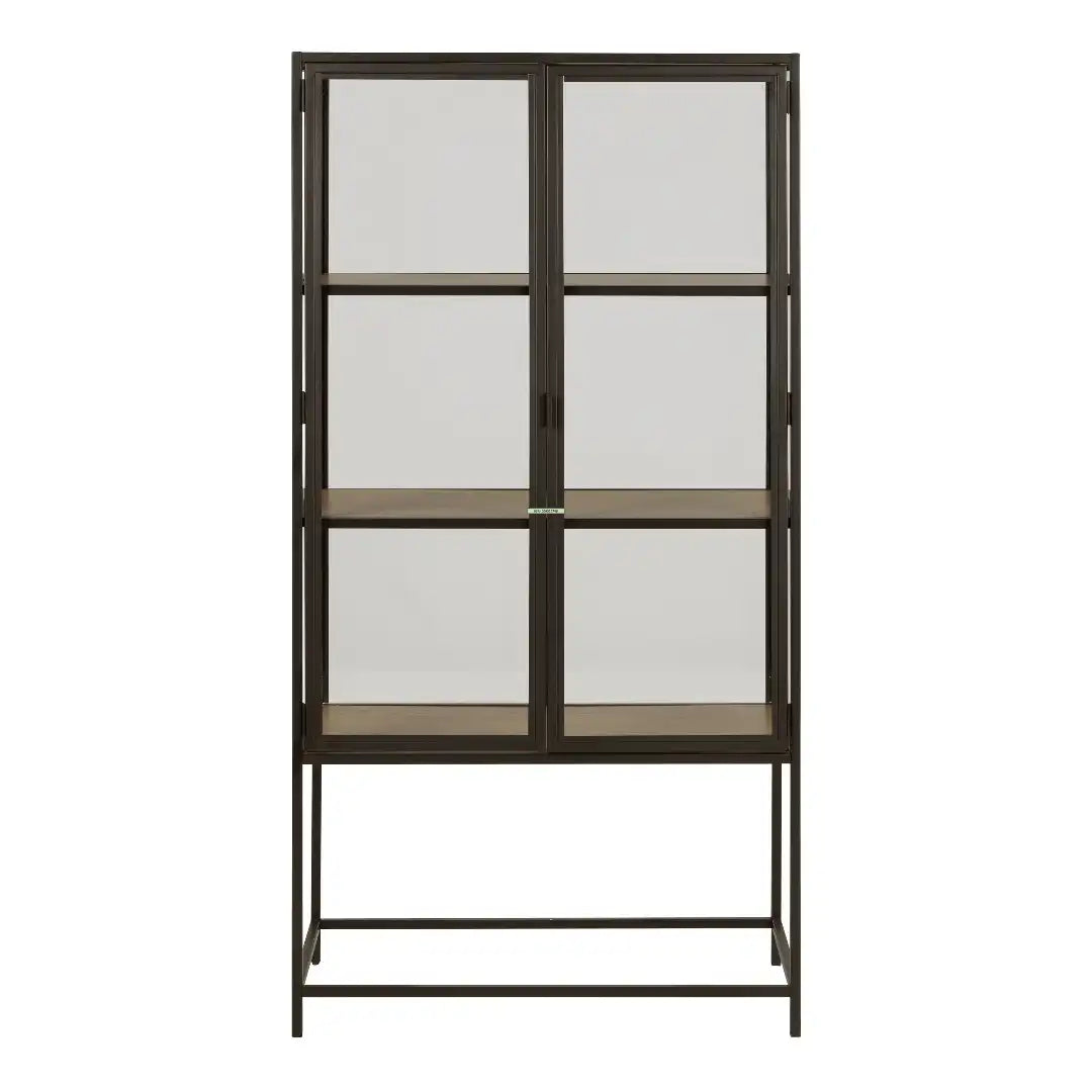 Seaford 2 Glass Door Display Cabinet in Black & Oak - Price Crash Furniture