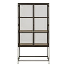 Seaford 2 Glass Door Display Cabinet in Black & Oak - Price Crash Furniture