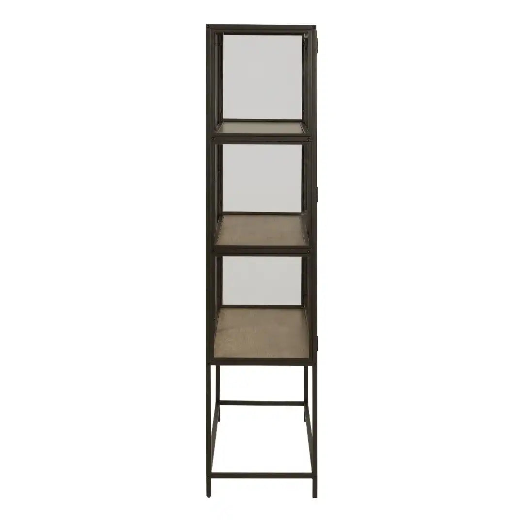 Seaford 2 Glass Door Display Cabinet in Black & Oak - Price Crash Furniture