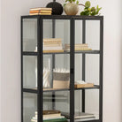 Seaford 2 Glass Door Display Cabinet in Black & Oak - Price Crash Furniture