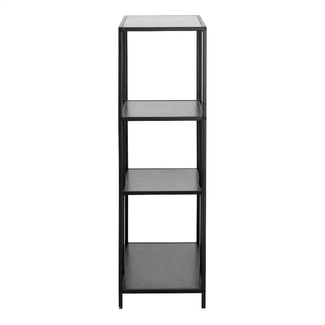 Seaford Black Metal Asymmetrical Bookcase with 3 Black Shelves - Price Crash Furniture