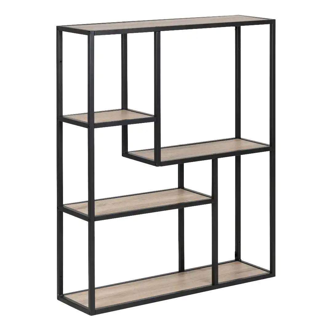 Seaford Black Metal Wall Shelf with 3 Additional Sonoma Oak Shelves - Price Crash Furniture