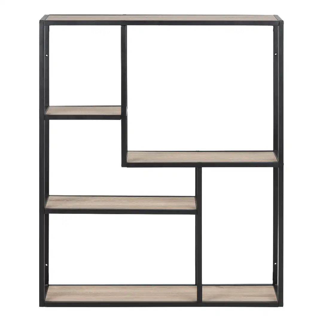 Seaford Black Metal Wall Shelf with 3 Additional Sonoma Oak Shelves - Price Crash Furniture