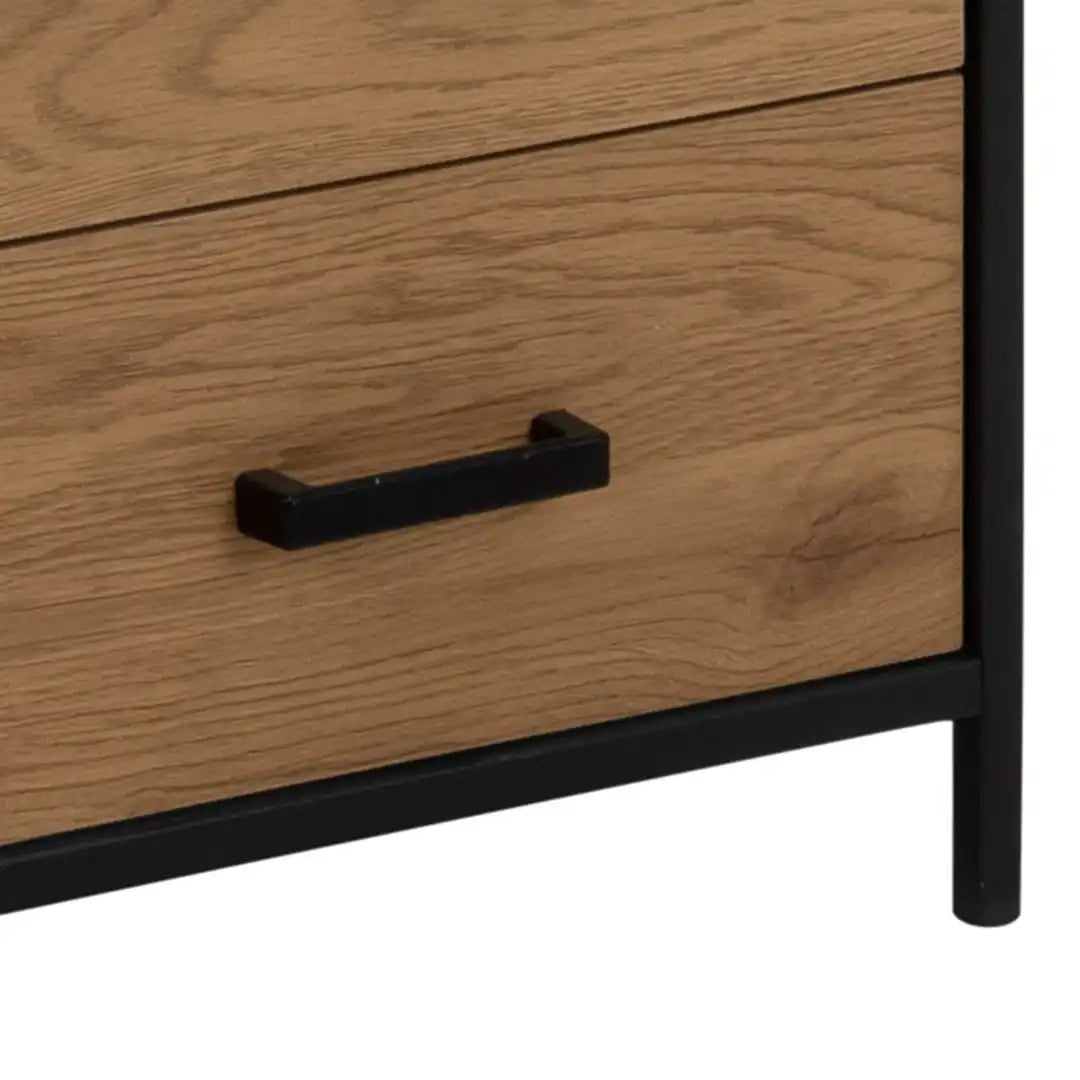 Seaford Bookcase with 2 Drawers and 3 Shelves in Black & Oak - Price Crash Furniture