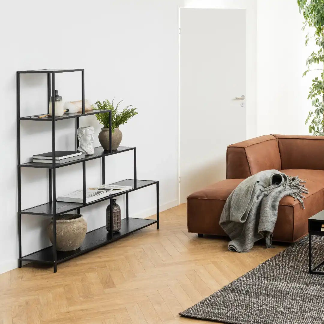 Seaford Bookcase with 4 Shelves in Black - Price Crash Furniture
