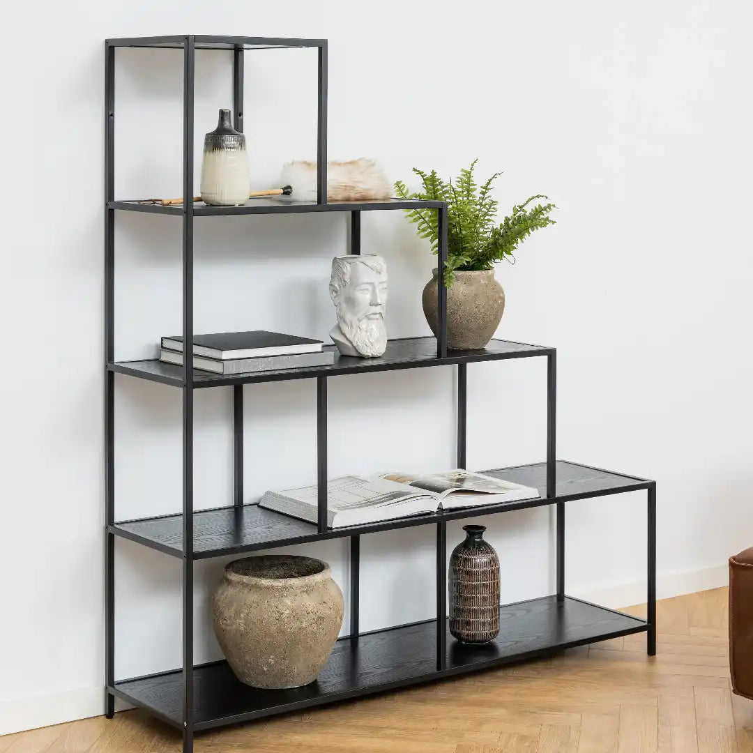 Seaford Bookcase with 4 Shelves in Black - Price Crash Furniture