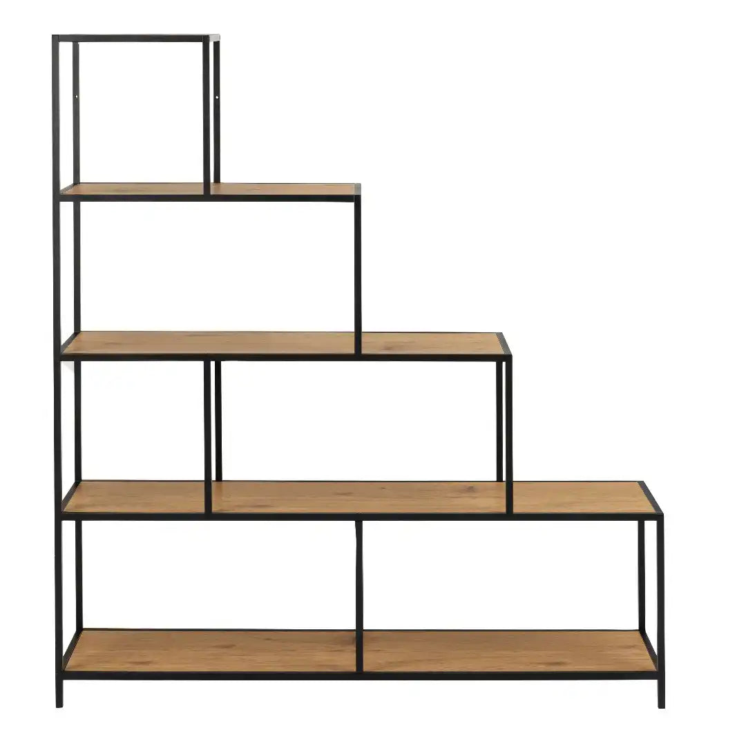Seaford Bookcase with 4 Shelves in Black and Oak - Price Crash Furniture