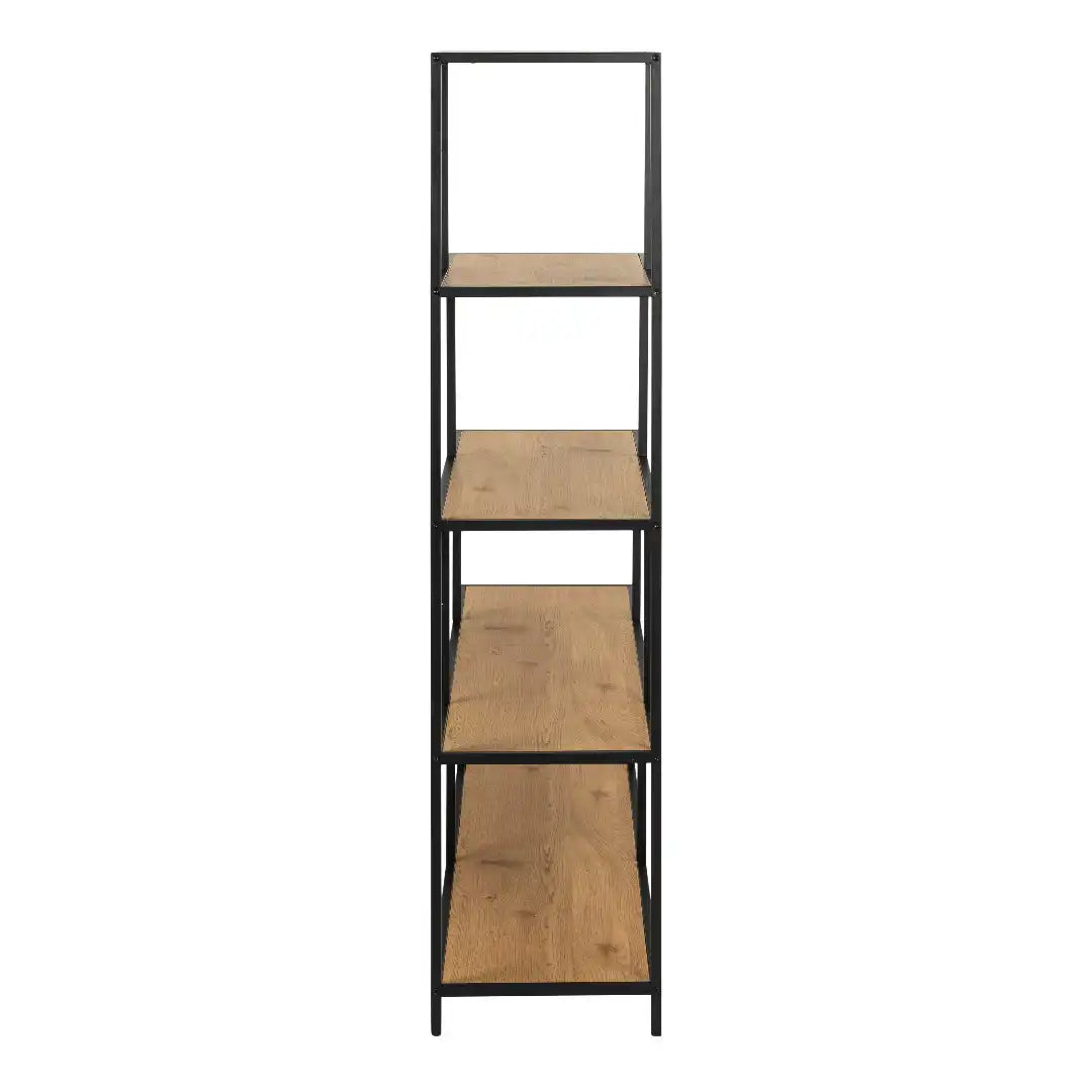 Seaford Bookcase with 4 Shelves in Black and Oak - Price Crash Furniture