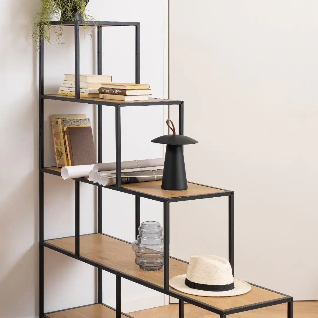 Seaford Bookcase with 4 Shelves in Black and Oak - Price Crash Furniture
