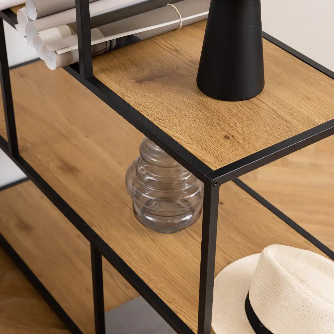 Seaford Bookcase with 4 Shelves in Black and Oak - Price Crash Furniture