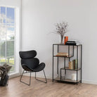 Seaford Black Metal Asymmetrical Bookcase with 3 Oak Shelves - Price Crash Furniture