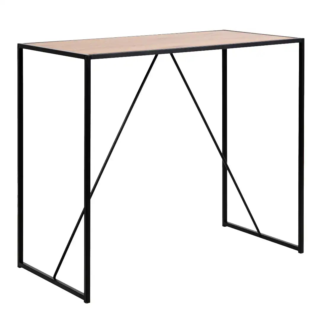 Seaford Black Metal Bar Table with Oak Top - Price Crash Furniture