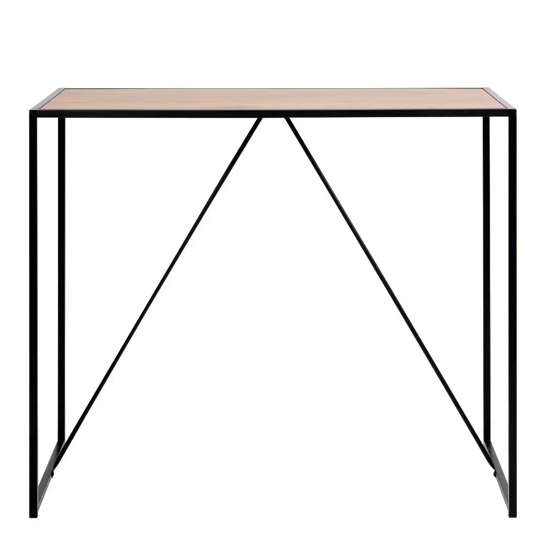 Seaford Black Metal Bar Table with Oak Top - Price Crash Furniture