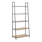 Seaford Black Metal Ladder Bookcase with 5 Oak Shelves - Price Crash Furniture
