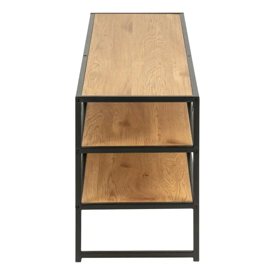 Seaford Black Metal Open TV Unit with 3 Oak Shelves - Price Crash Furniture