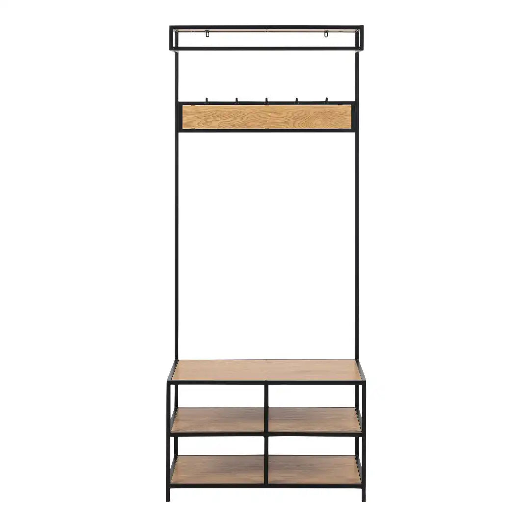 Seaford Clothes Rack with 3 Shelves in Black and Oak - Price Crash Furniture