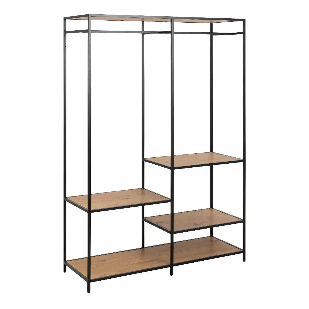 Seaford Clothes Rack with 4 Shelves in Black and Oak - Price Crash Furniture