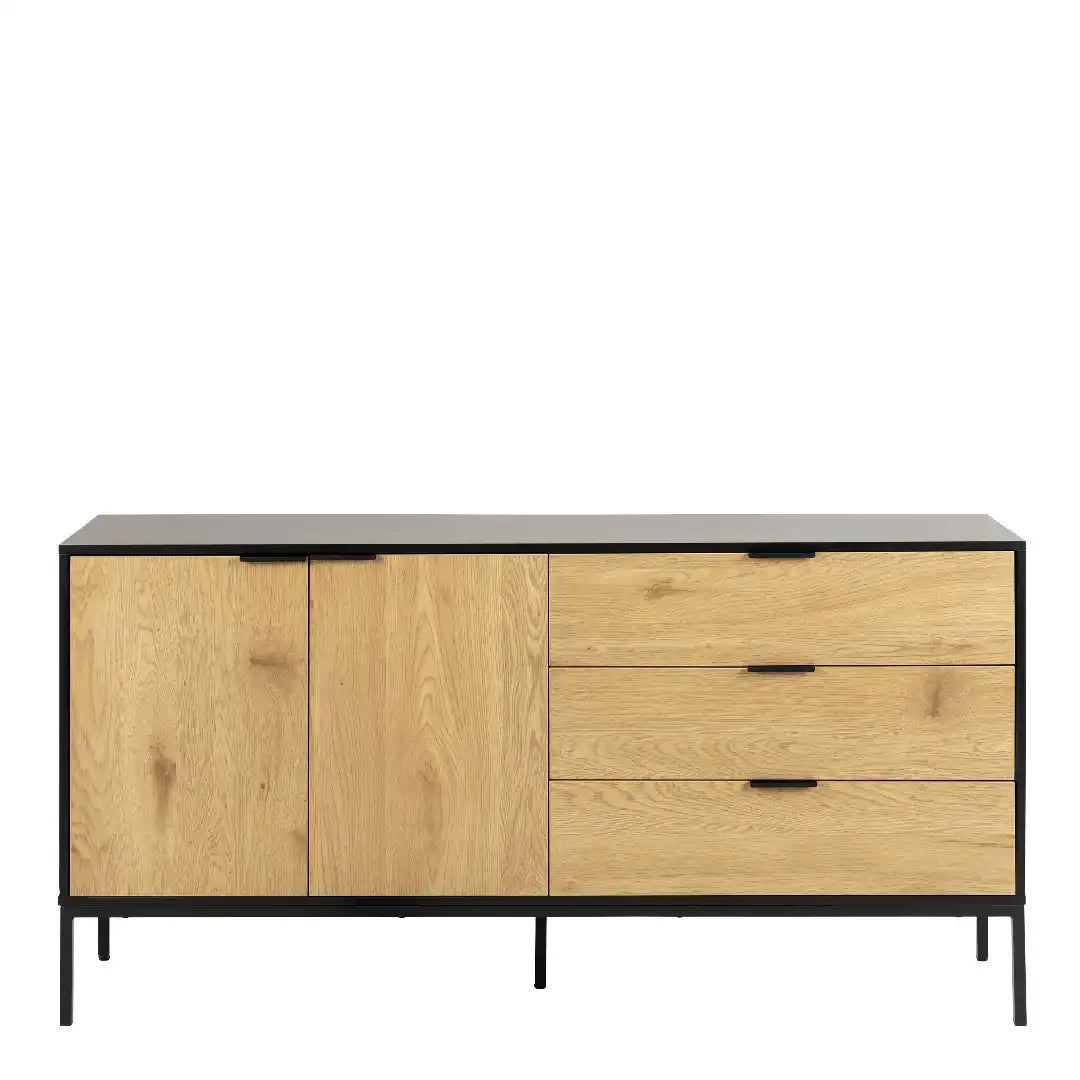 Seaford Sideboard with 2 Doors and 3 Drawers in Black - Price Crash Furniture