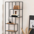 Seaford Tall Black Metal Bookcase with 5 Oak Shelves - Price Crash Furniture