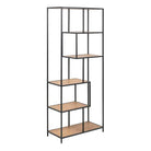 Seaford Tall Black Metal Bookcase with 5 Oak Shelves - Price Crash Furniture
