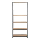 Seaford Tall Black Metal Bookcase with 5 Shelves in Oak - Price Crash Furniture