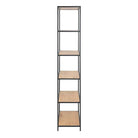 Seaford Tall Black Metal Bookcase with 5 Shelves in Oak - Price Crash Furniture