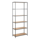 Seaford Tall Black Metal Bookcase with 5 Shelves in Oak - Price Crash Furniture
