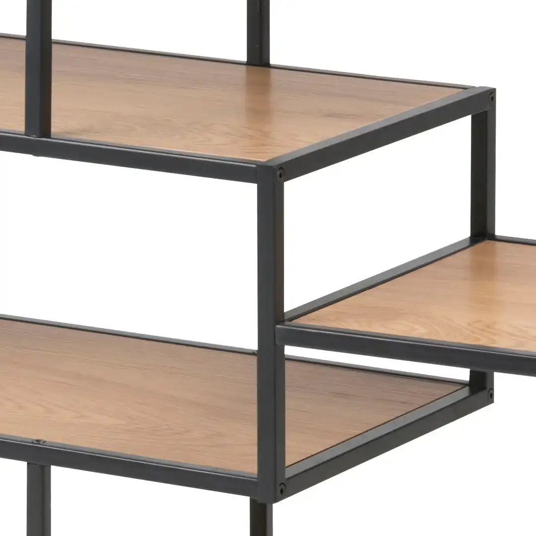 Seaford Wide Black Metal Bookcase with 4 Oak Shelves - Price Crash Furniture