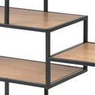 Seaford Wide Black Metal Bookcase with 4 Oak Shelves - Price Crash Furniture