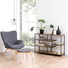 Seaford Wide Black Metal Bookcase with 4 Oak Shelves - Price Crash Furniture