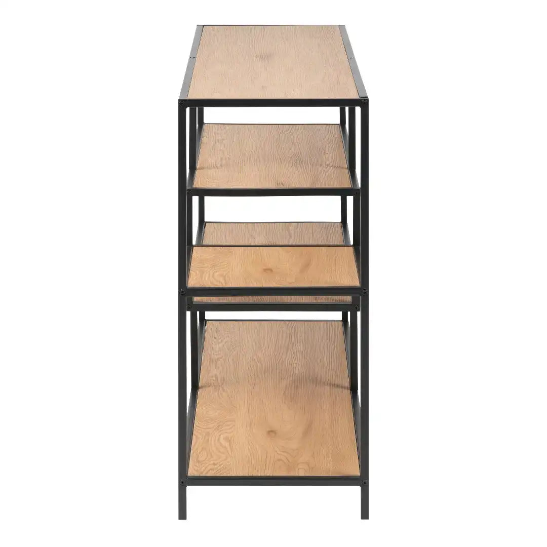 Seaford Wide Black Metal Bookcase with 4 Oak Shelves - Price Crash Furniture
