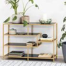 Seaford Wide Gold Metal Bookcase with 4 Black Shelves - Price Crash Furniture