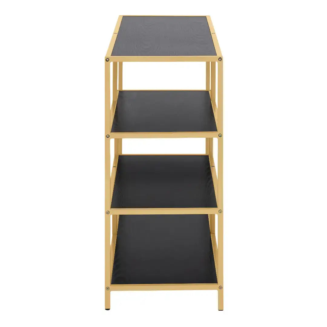 Seaford Wide Gold Metal Bookcase with 4 Black Shelves - Price Crash Furniture