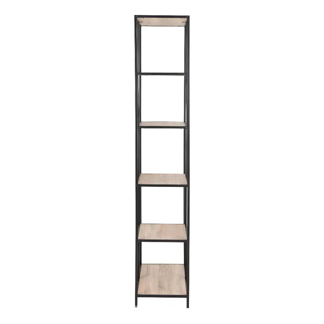 Seaford Tall Black Metal Bookcase with 5 Sonoma Oak Shelves - Price Crash Furniture