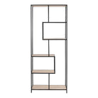 Seaford Tall Black Metal Bookcase with 5 Sonoma Oak Shelves - Price Crash Furniture