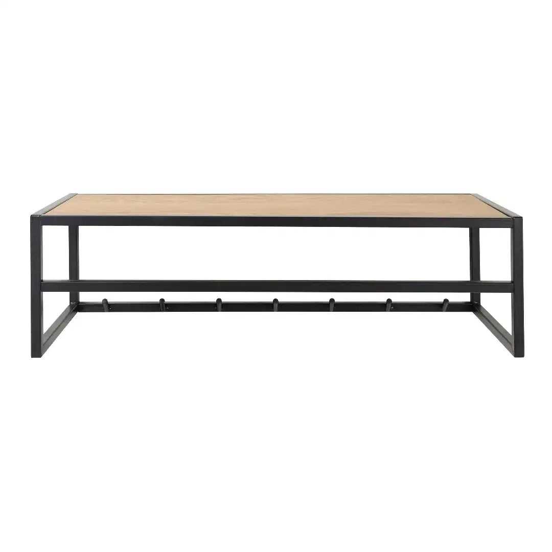 Seaford Black Metal Coat Rack with Oak Top - Price Crash Furniture