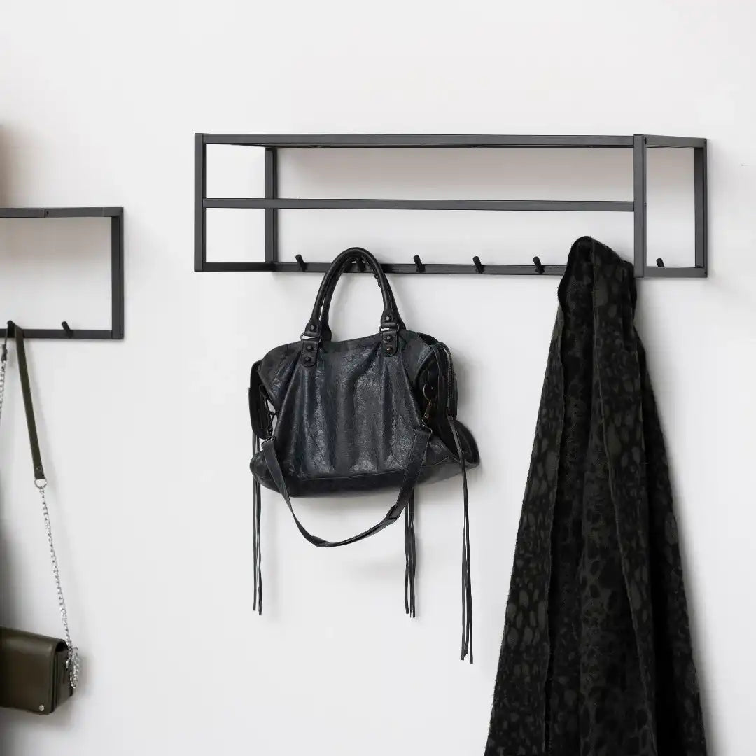 Seaford Black Metal Coat Rack with Oak Top - Price Crash Furniture