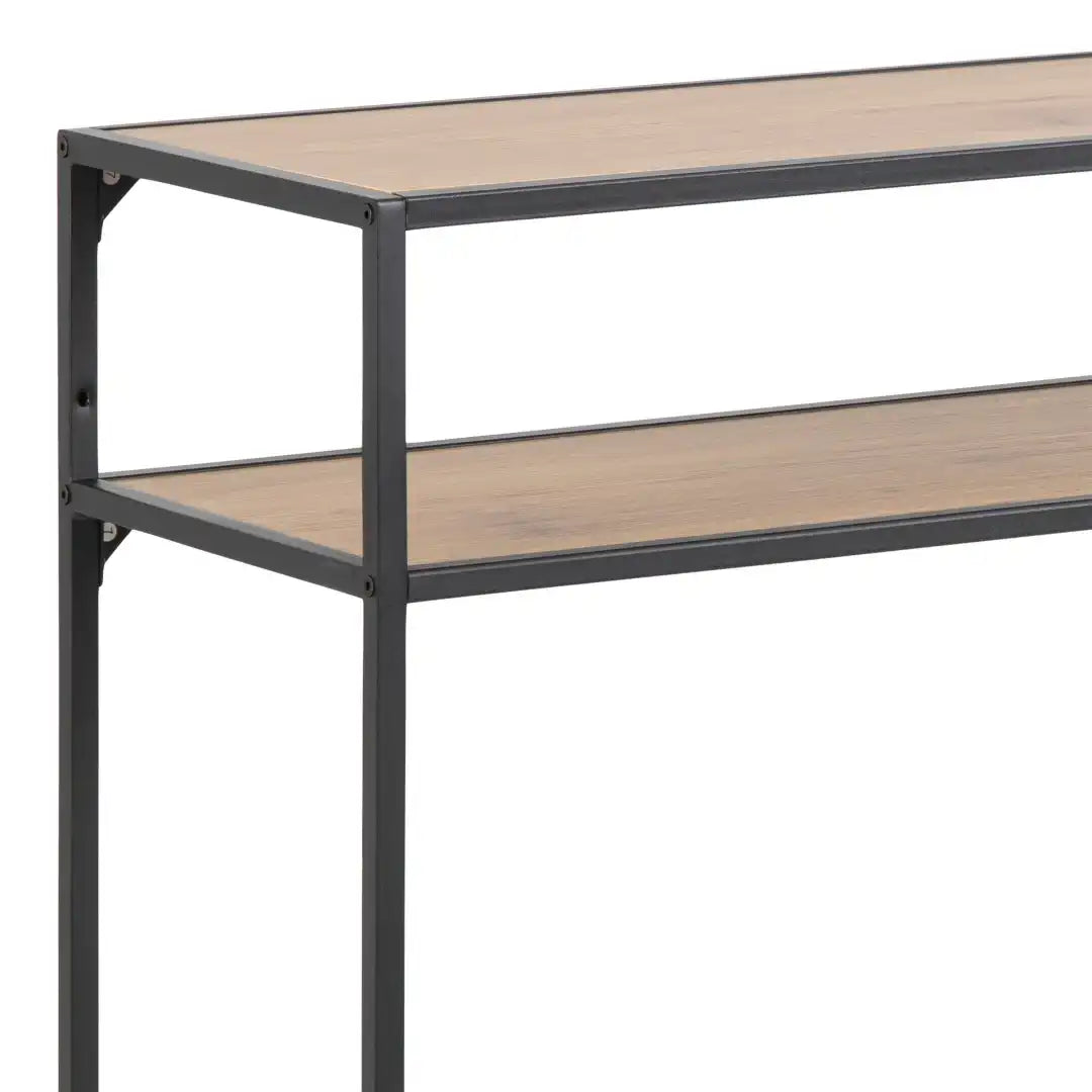 Seaford Black Metal Console Table with Oak Top - Price Crash Furniture