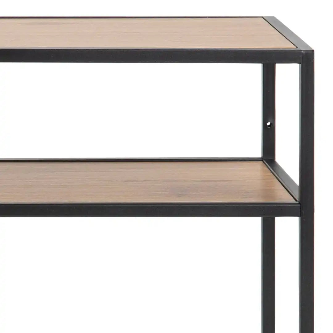 Seaford Black Metal Console Table with Oak Top - Price Crash Furniture