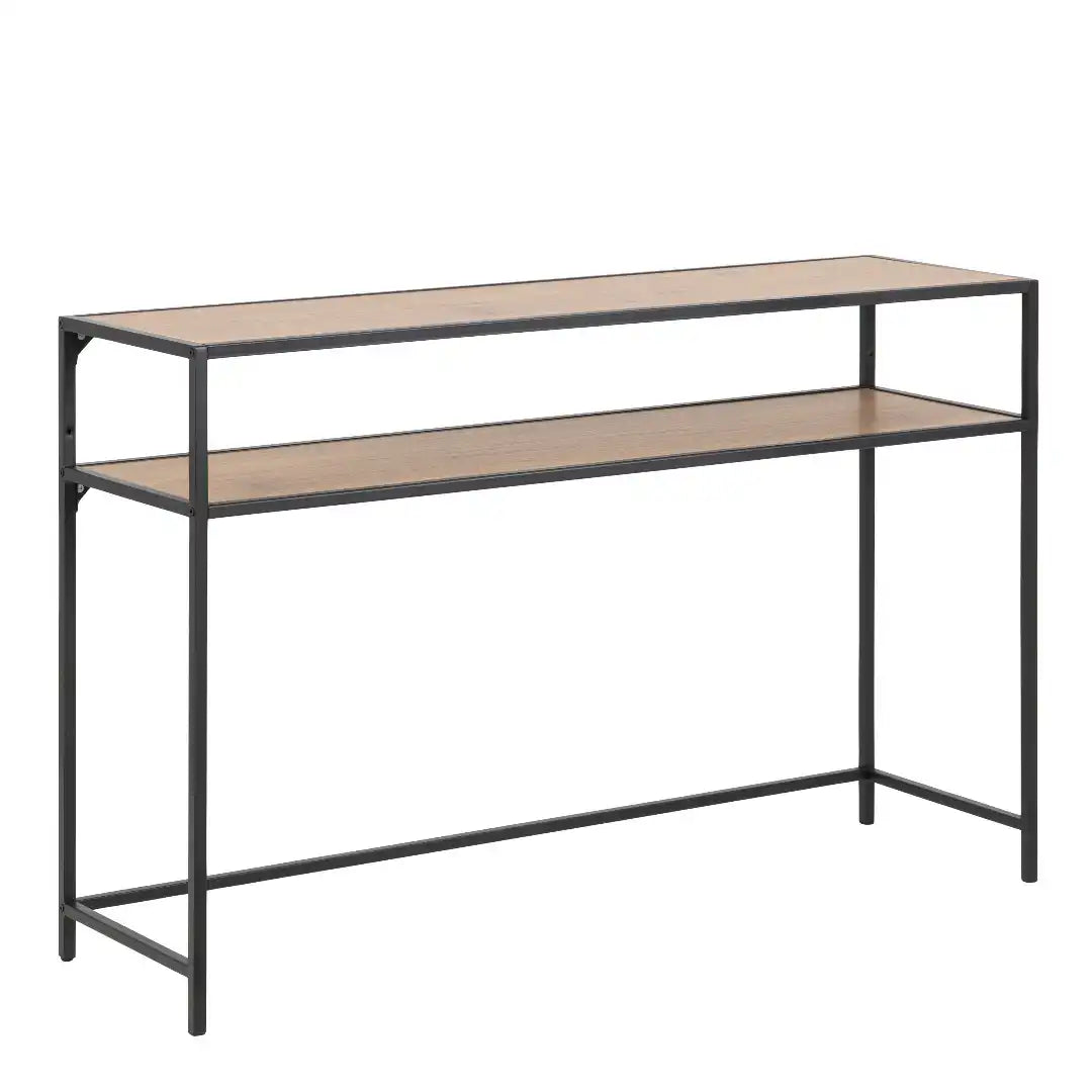Seaford Black Metal Console Table with Oak Top - Price Crash Furniture