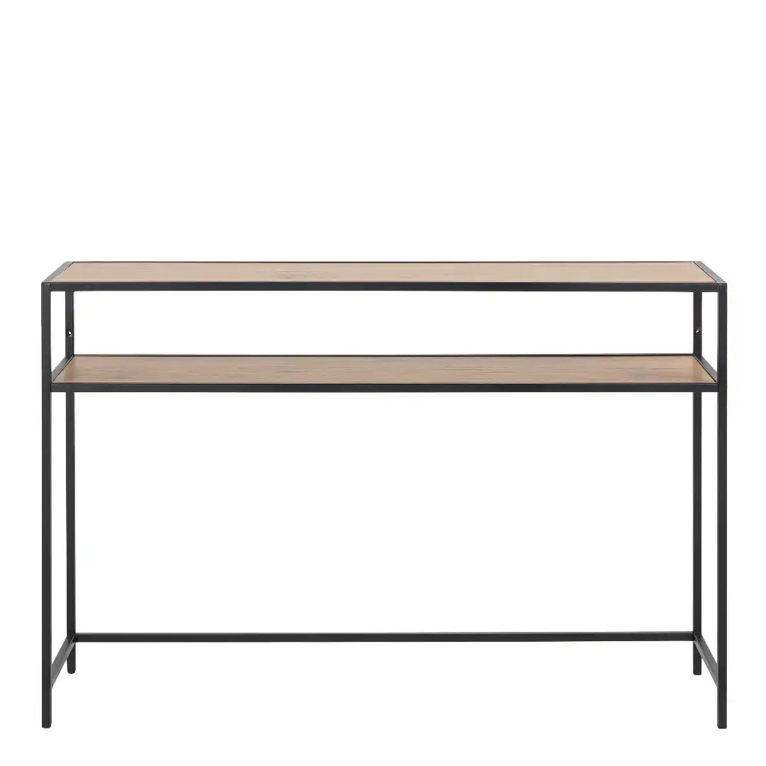 Seaford Black Metal Console Table with Oak Top - Price Crash Furniture