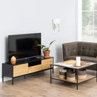 Seaford TV Unit 2 Doors 1 Drawer in Black & Oak - Price Crash Furniture