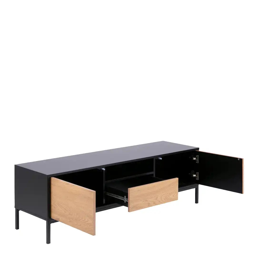 Seaford TV Unit 2 Doors 1 Drawer in Black & Oak - Price Crash Furniture