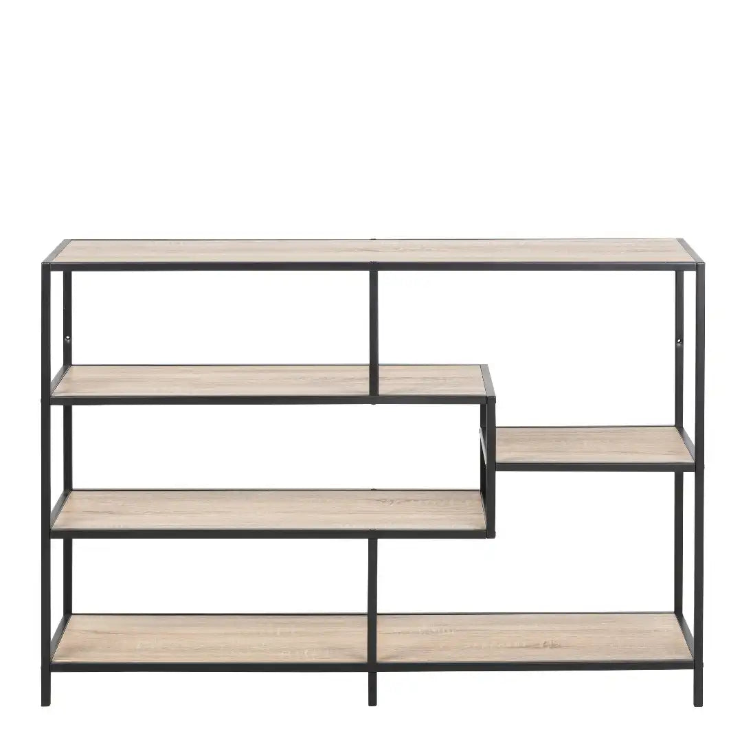 Seaford Wide Black Metal Bookcase with 4 Sonoma Oak Shelves - Price Crash Furniture